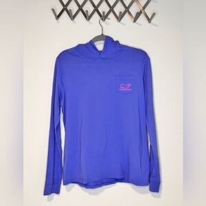 Vineyard Vines Women's Long Sleeve Hooded Tee in Bright Blue with Pink Logo